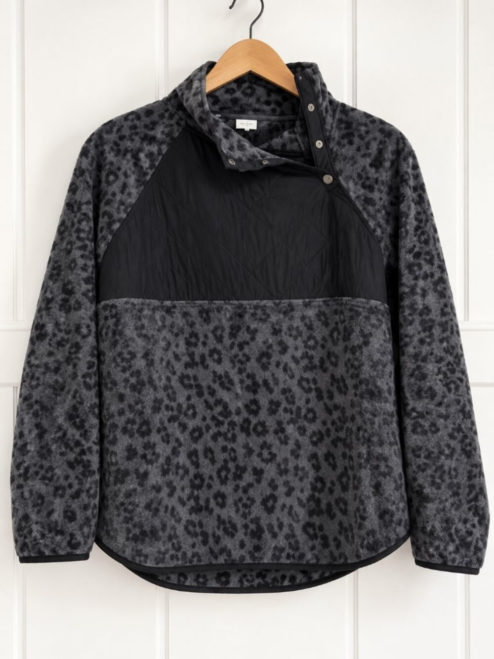 J.Crew Cheetah Print Fleece Snap Pullover Jacket Gray Black